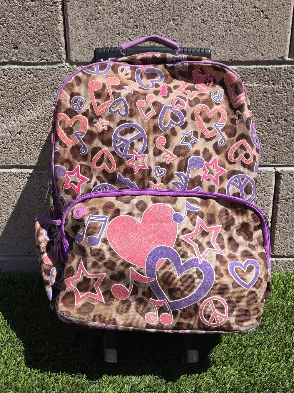Justice Kids Rolling Backpack with Pink & Purple Hearts